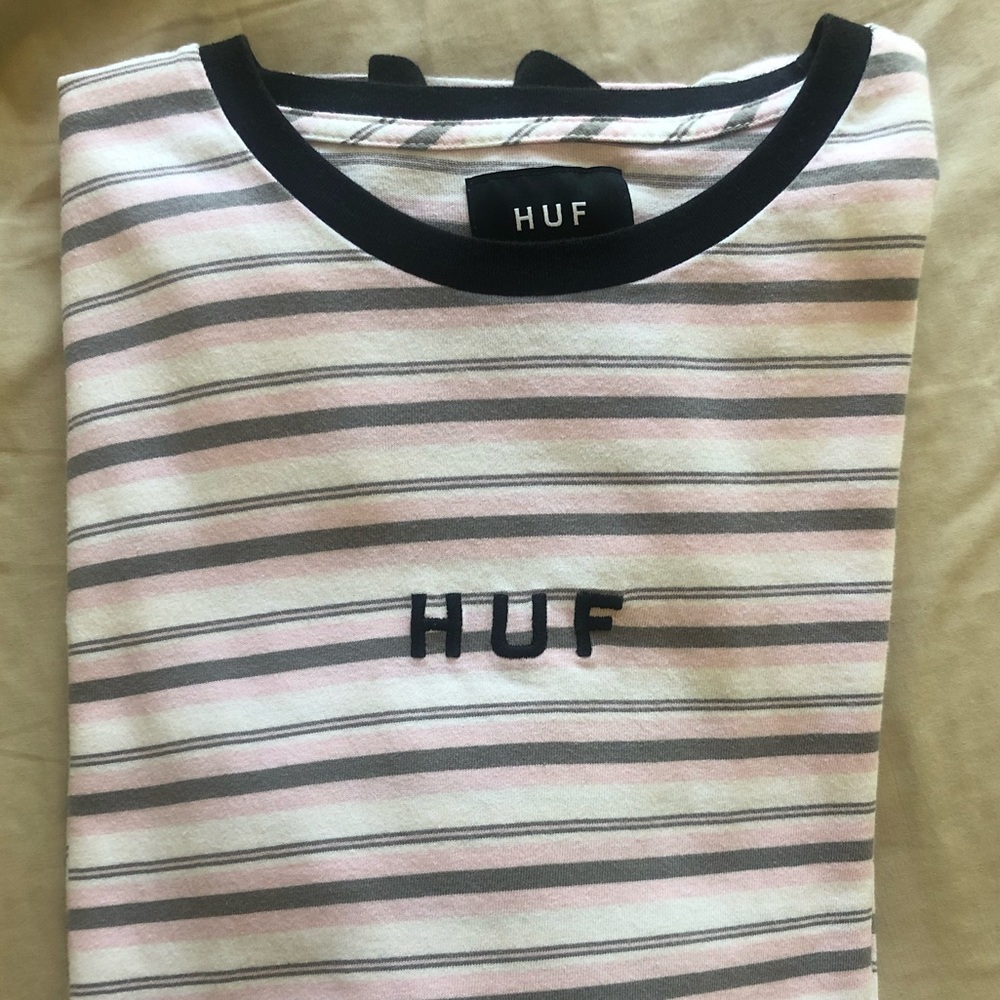 HUF pink striped long sleeve shirt